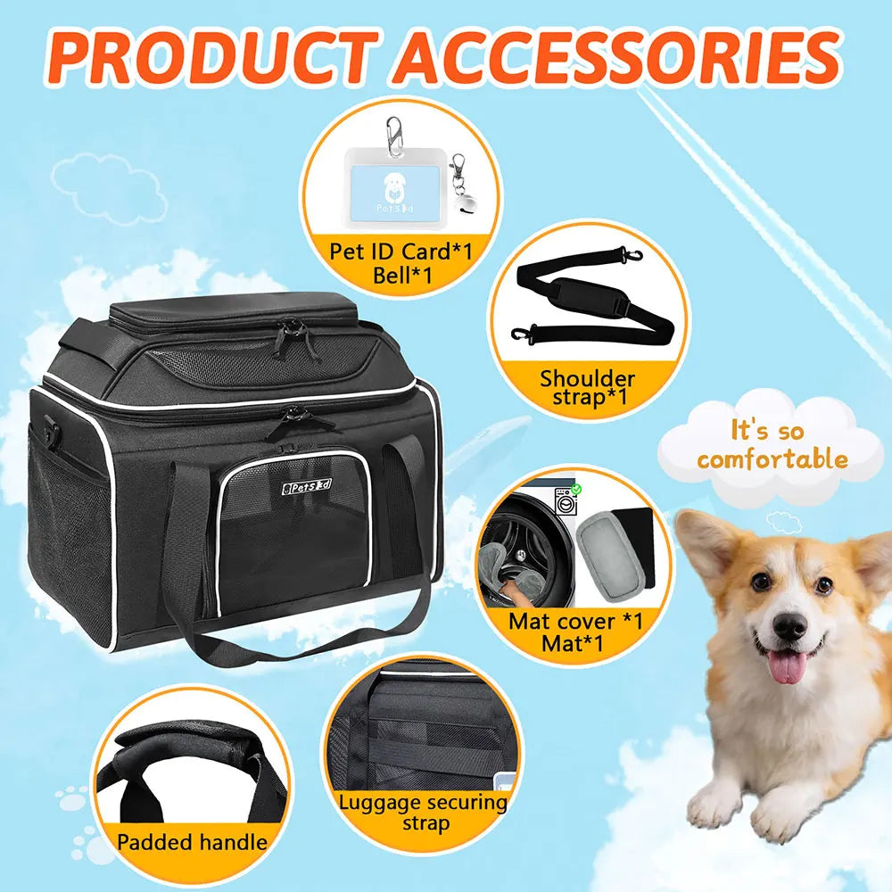 Expandable Pet Carrier Major USA Airlines Approved Soft Small Dog Cat Carrier with Safety Zipper and AntiScratch Mesh