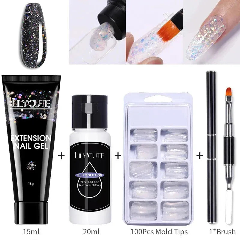 15ml Quick Extension Gel Nail Polish Kit White Nude Pink Acrylic Crystal UV Construction All For Manicure Nail Gel Set - Shop & Buy