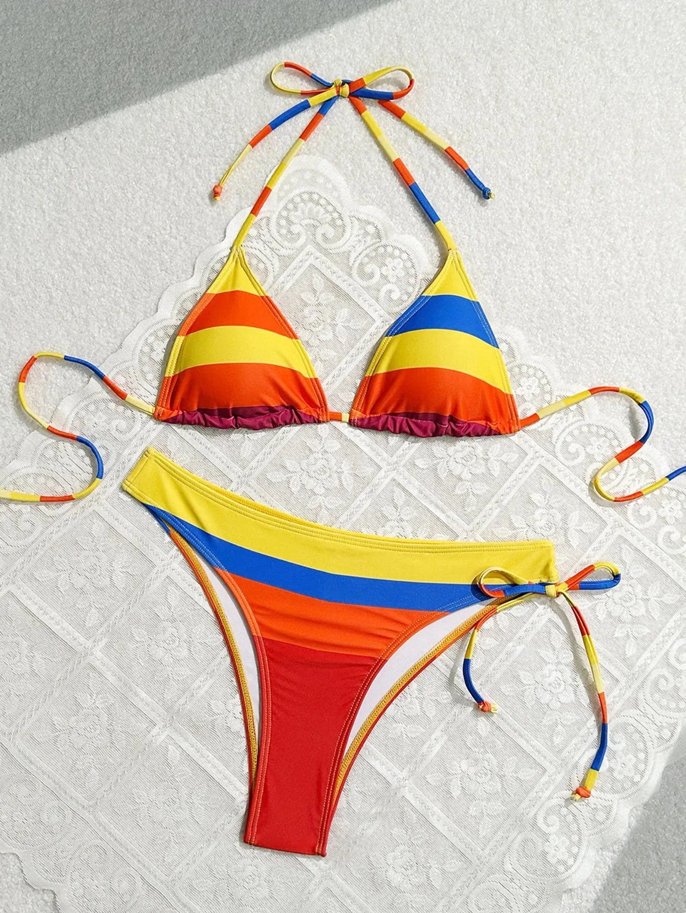 Women's Rainbow Color Bikini Set Sexy Beach Vacation Backless 2 Piece Swimsuit - Shop & Buy