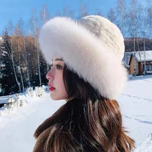 Load image into Gallery viewer, Women Thicken Plush Bucket Hat Large Size Winter Warm Rabbit Fur Hats for Women Flat Top Panama Outdoor Fisherman Caps
