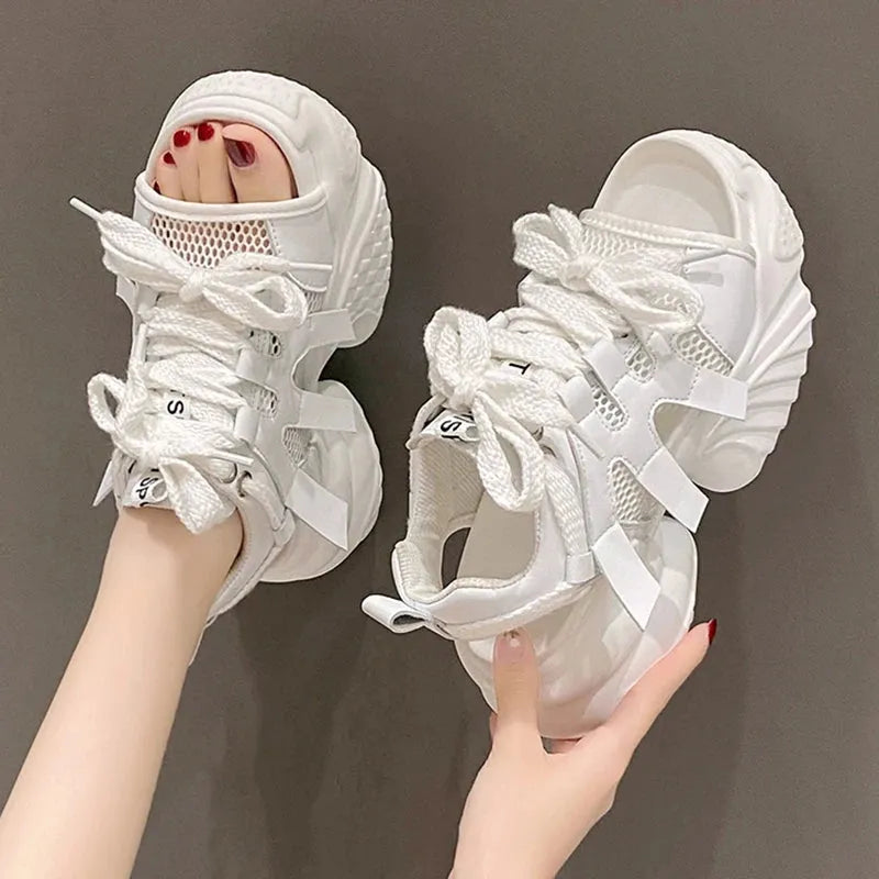 Women's White Chunky Sports Sandals Hollow Out Platform Wedge Sandals for Women - Shop & Buy