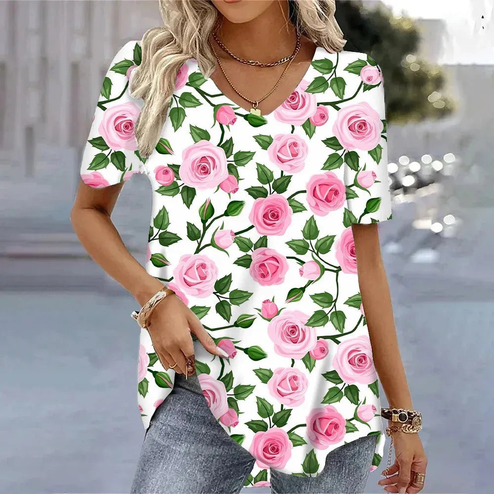 Women's 3d Bohemia Printed T shirts V-neck Short Sleeved Tops Fashion Hawaii Style Blouse Tops - Shop & Buy