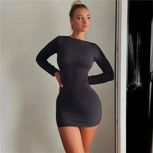 Load image into Gallery viewer, Sexy Back Open Backless Elastic Slim Bodycon Dress Women Long Sleeves Girdling Waist Skinny Dress
