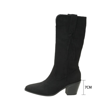 Women's Chunky Heeled Long Boots Comfortable Solid Color Slip On High Heel Boots - Shop & Buy