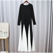 Load image into Gallery viewer, Elegant Black White Patchwork Maxi Dresses Women Fashion O-neck Long Sleeves Slim Dress
