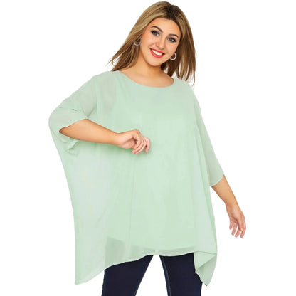 Womens Plus Size Elegant Summer Blouse Batwing Sleeve Oversized Chiffon Blouse - Shop & Buy