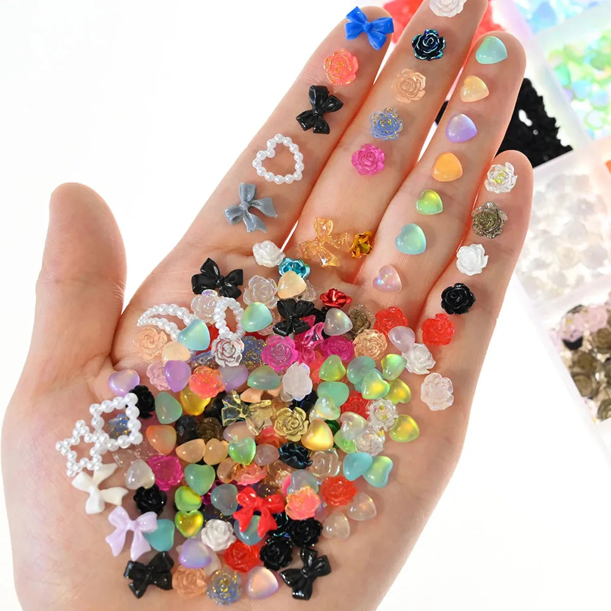 500-600pcs Bow Flower Nail Art Resin Decorations Mix Shapes Nail Charms Press on Manicure Supplies - Shop & Buy