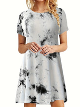 Load image into Gallery viewer, Plus Size Casual Dress, Women&#39;s Plus Tie Dye Short Sleeve Round Neck Slim Fit Dress
