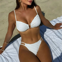 Load image into Gallery viewer, U Neck Wrinkled Crinkled Bikini Women Swimwear Female Swimsuit Two-pieces Bikini set High Cut Bather Bathing Suit
