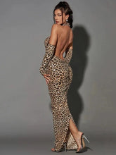 Load image into Gallery viewer, Sexy Club Party Maxi Dresses Women Fashion Leopard Print Halter Hollow Out Slim Sheath Bodycon Dresses
