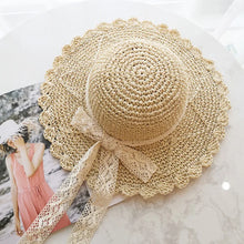 Load image into Gallery viewer, Women Lace Sun Hats For Wide Brim Straw Beach Cap Summer Visors Hat Foldable Sun Hat Fashion Straw Hat
