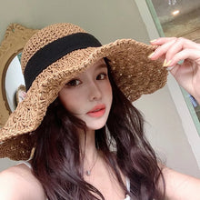 Load image into Gallery viewer, Woman Panama Summer Hat Women Straw Hat Big Brim Beach Hat Foldable Vacation Summer Hat
