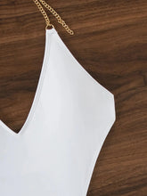 Load image into Gallery viewer, Sexy White One Piece Swimsuit Sexy Metal Chain High Waist Monokini Bikini Deep V-neck
