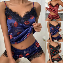 Load image into Gallery viewer, Summer Women Sexy Pajamas Set Satin Silk Lace Cami Vest Home Clothes Tops And Shorts Sleepwear
