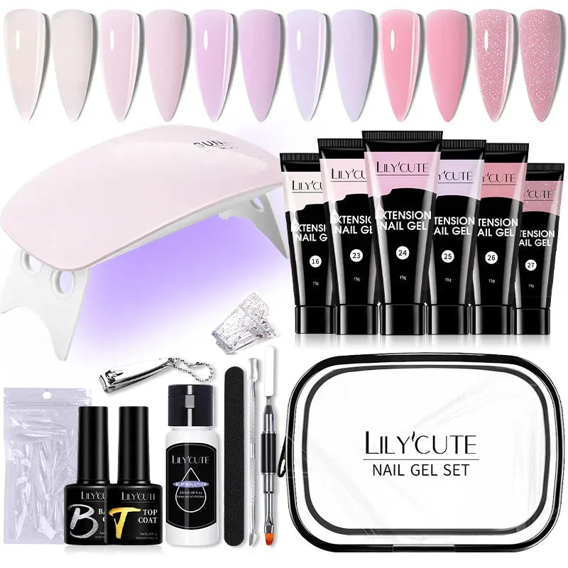 15ML Manicure Set Quick Nail Extension Gel With 6W UV Lamp Dryer Finger Extend Mold Slip Solution Nail Art Tools Kit - Shop & Buy