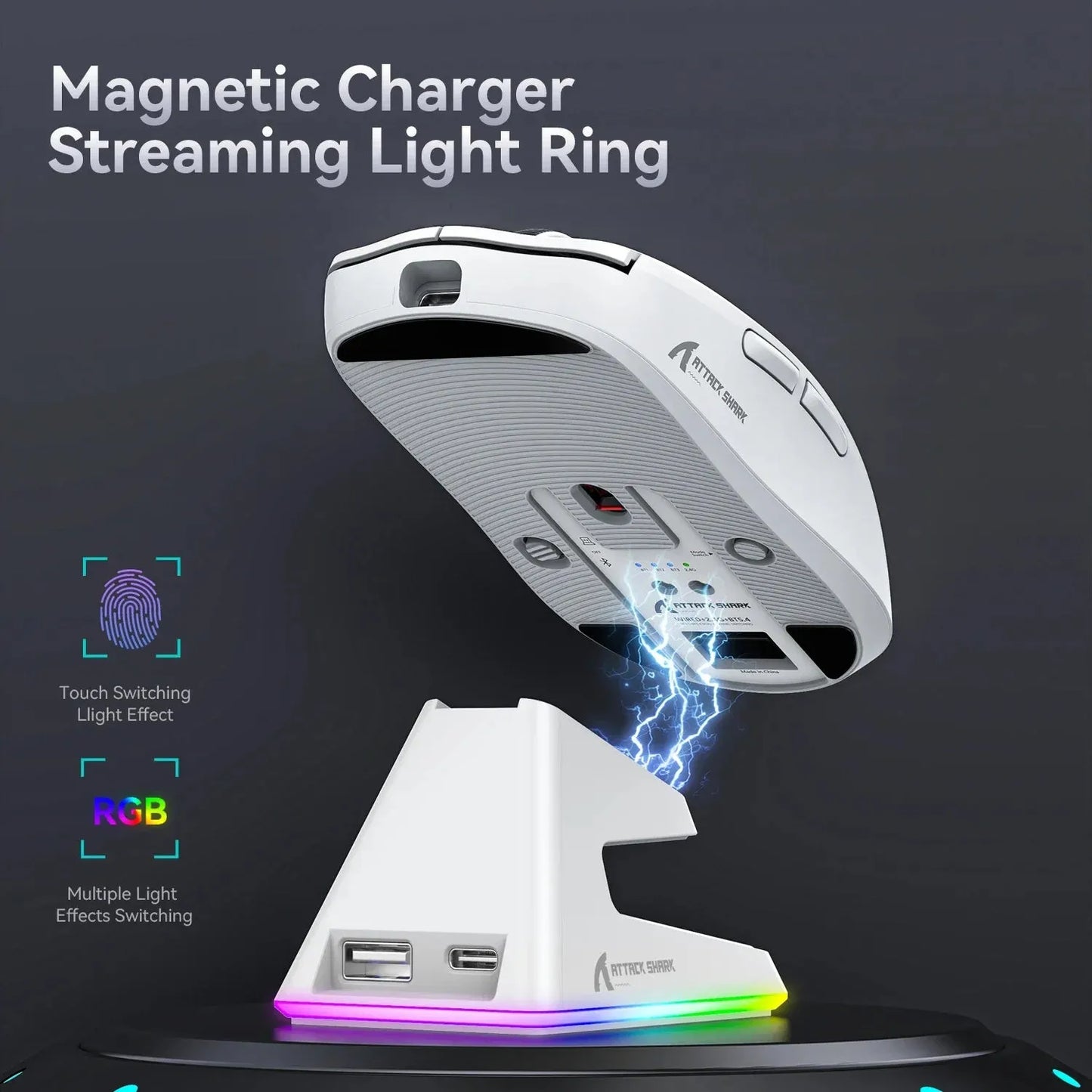 X6 PAW3395 Bluetooth Mouse , Tri-Mode Connection, RGB Touch Magnetic Charging Base, Macro Gaming Mouse - Shop & Buy