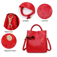 Load image into Gallery viewer, Classic embossed women&#39;s bag leather pit bag, large capacity top cowhide cross-body bag
