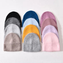 Load image into Gallery viewer, Angora Winter Hat For Women Solid Color Real Rabbit Fur Beanies Woman Soft Knitted Bonnet
