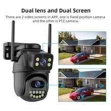 Load image into Gallery viewer, 4K 8MP WiFi Surveillance Camera, Dual Lens, 4X Digital Zoom, AI Human Detect, ONVIF, Outdoor Security PTZ IP Cameras
