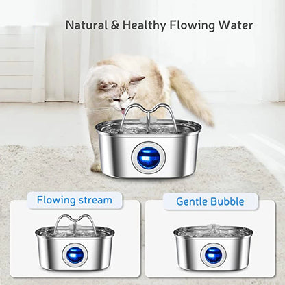 108oz/3.2L Cat Water Fountain, Stainless Steel Pets Cat Water Dispenser with LED Light Silent Pump Automatic Fountain for Cat Dog