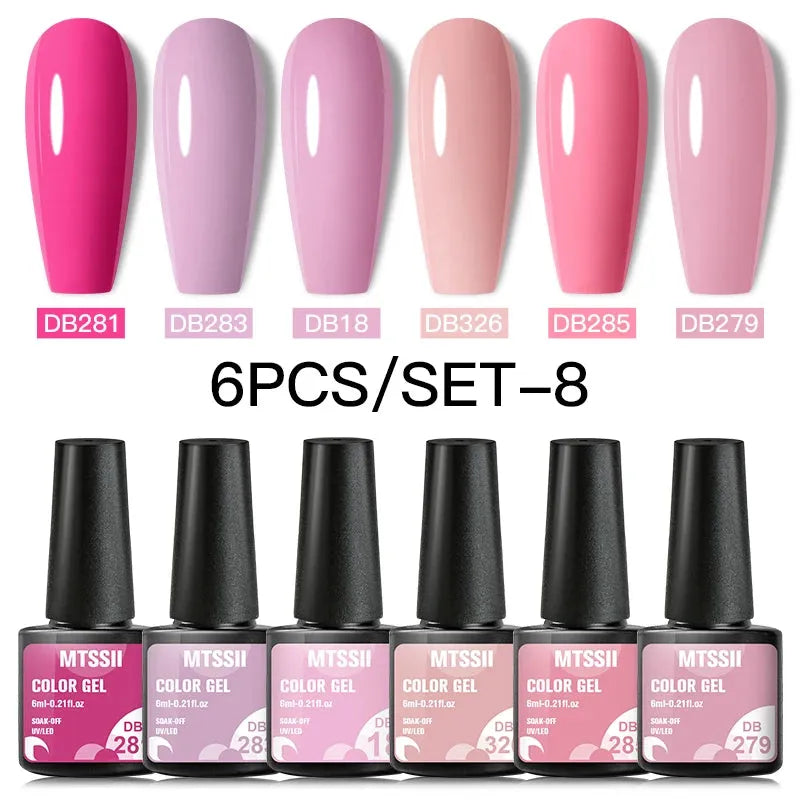 6PCS/SET Color Nail Gel Polish Set Kits  Base Top Coat  Varnish Soak Off UV Gel LED Semi Permanent All For Manicure Nail Art - Shop & Buy