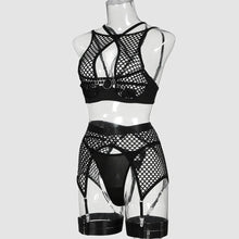 Load image into Gallery viewer, New Lingerie Sets Fishing Net Splicing Mesh Hanging Neck And Back Erotic Four-piece Set
