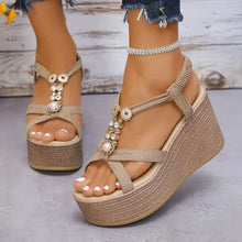 Load image into Gallery viewer, Elastic Band Solid Modern Sandals Super High Heel Wedges Hot Sale Ladies Shoes String Bead Fashion Women&#39;s Sandals
