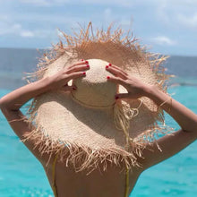 Load image into Gallery viewer, New Natural Raffia Hat Women Summer Hand Woven Straw Hat Gilrs Holiday Sun Hat Wide Brim Sun Hat
