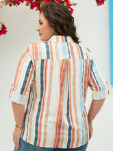 Load image into Gallery viewer, Plus size collar button up shirt, spring casual short sleeved shirt, women&#39;s plus size clothing
