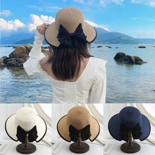 Load image into Gallery viewer, Elegant Womens Straw Hat Lady Beach Hat Summer Sun Floppy Wide Brim Foldable Bucket Cap Sunscreen Hat
