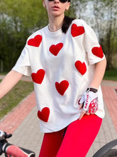 Load image into Gallery viewer, Summer Loose Oversized T-shirt with Heart Embroidery O-neck Pullovers Short Sleeve Tops
