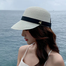 Load image into Gallery viewer, Summer Women&#39;s Bee Straw Braided Breathable Outdoor Sunshade Peaked Cap
