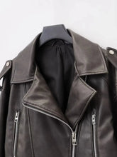 Load image into Gallery viewer, Autumn Leather Jacket Motorcycle Style Lapel Long Sleeves with Belt Zipper Faux Leather Jacket Outerwear
