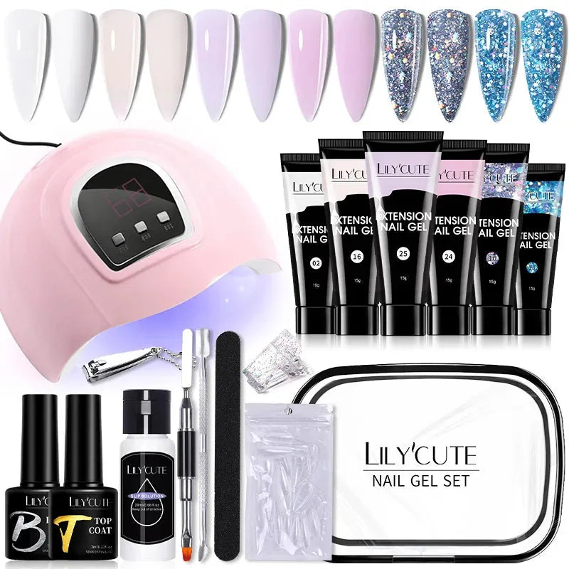 15ML Manicure Set Quick Nail Extension Gel With 6W UV Lamp Dryer Finger Extend Mold Slip Solution Nail Art Tools Kit - Shop & Buy