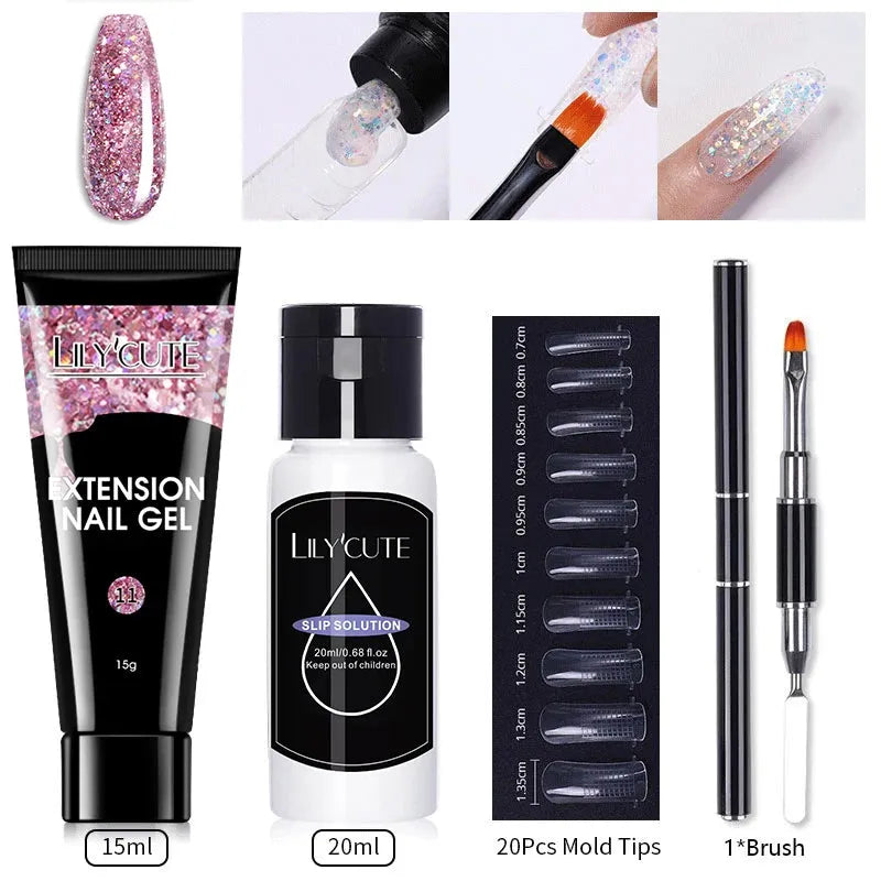 Extension Gel Nail Polish Kit Quick Extension Manicure Gel Set Finger Extend Mold Nail Brush Nail Art Tool Set Supplies - Shop & Buy