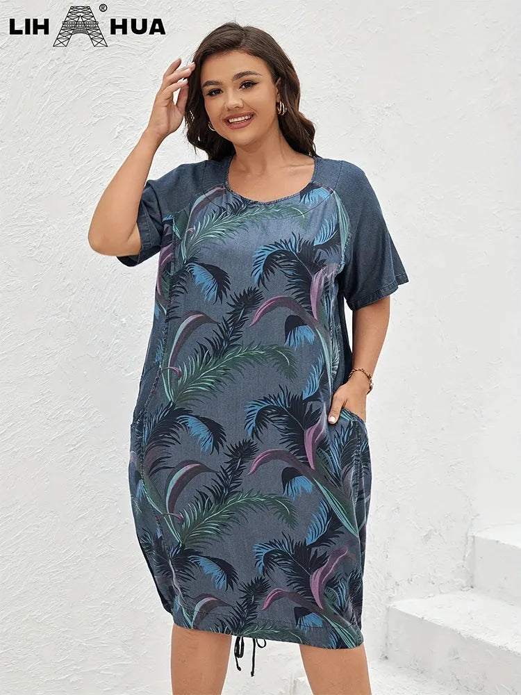 Women's Plus Size Denim Dress Summer Chic Elegant Dress For Chubby Women's Woven Cotton Dress - Shop & Buy