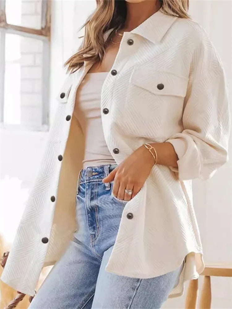 Women Long Sleeved Jacket for Casual Outings Outerwear Single Breasted Collared Windbreaker