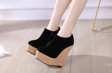 Load image into Gallery viewer, Spring Autumn Fashion Round Toe Zip Cork Platform Wedges Heels Sandals Mules Sexy Woman Pumps Shoes
