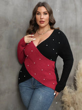 Load image into Gallery viewer, Patchwork Plus Size Sweater Women Beads Cross Large Pullover Ladies Winter Loose Oversize Jumper Big Jerseys Curvy Knitwear
