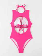 Load image into Gallery viewer, Sexy Hollow Out One Piece Swimsuit Women Hot Pink Criss Cross Bandage Push Up Backless Swimwear
