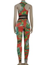 Load image into Gallery viewer, Sexy Print Leaves Skinny Two Pieces Pant Set New Women Sleeveless Tank Top And Leggings Suit
