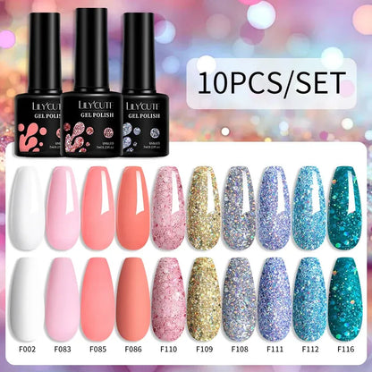 10PCS/Set Gel Nail Polish Brown Earth Coffee Color Series Gel Semi Permanent UV LED Gel Nail Art Soak Off Nail Gel Set - Shop & Buy