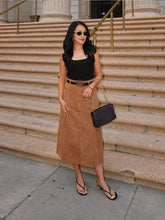 Load image into Gallery viewer, Vintage Brown Suede Leather Skirt For Women Fashion High Waist Slim A-line Skirts
