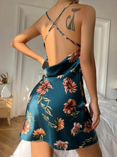 Load image into Gallery viewer, Summer Thin Breathable Women&#39;s Dress Ice Silk Slip Dress Sexy Floral Print Pajamas Open Back Split Nightdress
