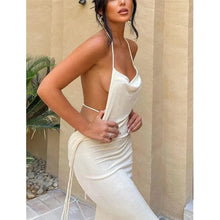 Load image into Gallery viewer, Women Sleeveless Long Bodycon White Maxi Dresses Sexy Elegant Backless Halter Solid Color Cocktail Party Dress
