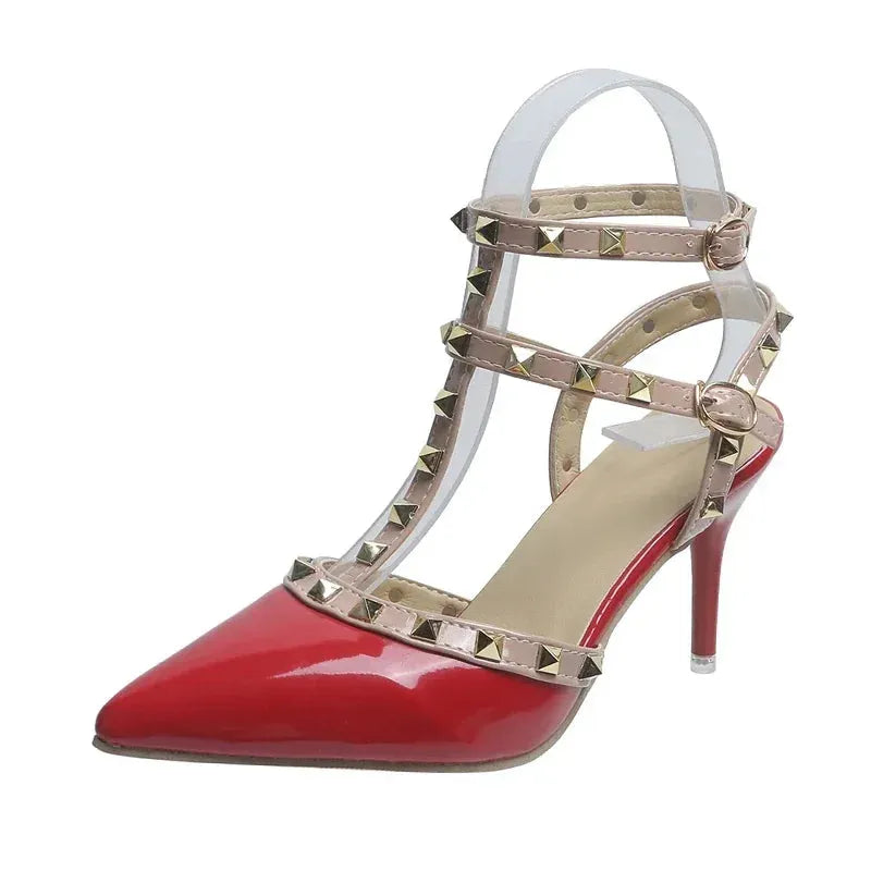 Women's Shoes Rivets Sandals Female Summer  Thick with Fine with High-heeled Shoes - Shop & Buy