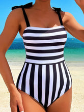 Load image into Gallery viewer, Women&#39;s Striped Printed One Piece Swimsuit New Slim Bikini Suspender Lace-up Backless Swimwear
