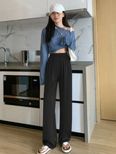 Load image into Gallery viewer, Satin Women&#39;s Wide Trousers Summer Thin Beige Ice Silk Straight Pants Floor-length Baggy Stacked Pants
