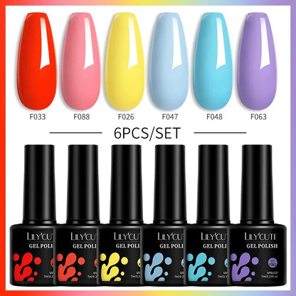 6Pcs/Set Fluorescent Neon Colors Gel Nail Polish Set Vernis Semi Permanent Soak Off UV Nail Art Gel for Home Nails DIY - Shop & Buy