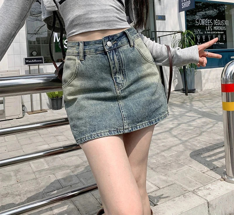 Summer Fashion Women's Casual High Waist Loose Sexy Street Versatile Skirt American Retro Nostalgic A-Line Denim Skirt